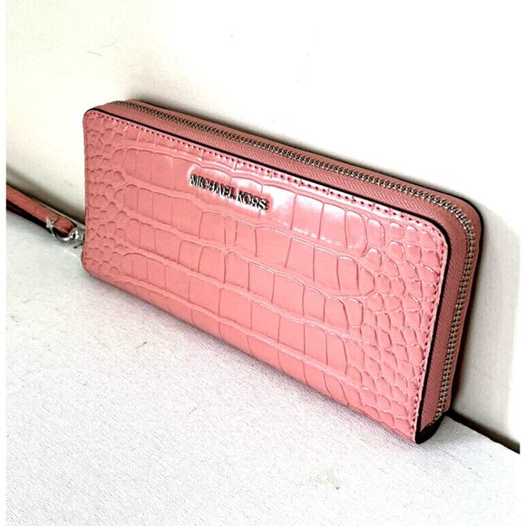 New Michael Kors Jet Set Large Travel Continental Wallet Embossed Primrose - Picture 2 of 4